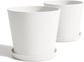Wide Planters for Outdoor Plants, Extra Large Indoor Flower Pots for Garden, Front Porch, Patio - Round Resin Planter Set of 2 (White, 16 inch - 2 Pack with Saucers)
