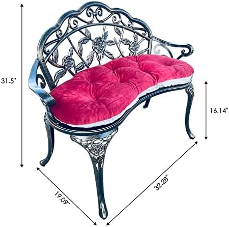 Mandolin Outdoor Park Garden Chair,All Chair Anti Rust Cast Aluminum Patio Yard Bench,Carved Rose Loveseat Bench for Backyard .Porch.Balcony.Lawn (Copper with Cushion)