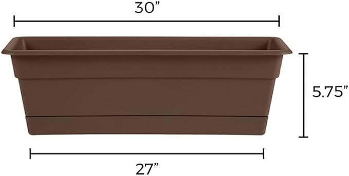 Bloem Dura Cotta Window Box Planter: 30" - Chocolate - Large Box with Tray, Weatherproof Resin Box, Removable Tray for Indoor & Outdoor Use, Gardening, 4 Gallon Capacity