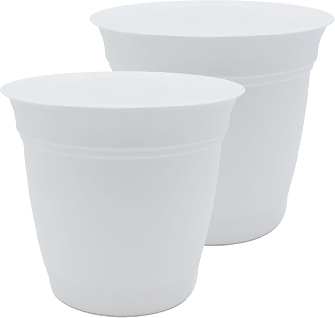 The HC Companies 16 Inch Eclipse Round Planter Pots with Drainage Holes & Attached Saucer, Lightweight UV-Resistant Plastic Indoor & Outdoor Planters, 2-Pack Flower Pots for Garden & Home Decor, White
