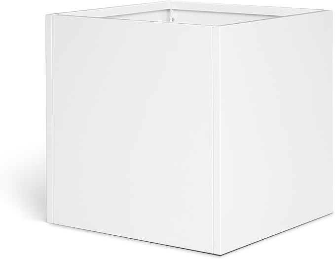 White Steel Planter Square Outdoor Planters Galvanized Steel Planter Box 24 Inch Indoor Metal Large Planters Cube Heavy Duty Flower Pot Modern Commercial Residential for Trees Patio Yard Garden