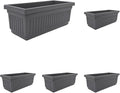 The HC Companies 30 Inch Venetian Rectangular Window Planter Box - Lightweight Plastic Indoor Outdoor Plant Pot with Drainage for Windowsill, Herbs, Flowers, Warm Gray (Pack of 5)