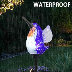 Bshine Solar Garden Decoration Outdoor Hummingbird Lights Stake, Hand Blown Glass Waterproof Solar Light Decorate Paths, Pathways, Lawns and Yards Art for Mom Gifts