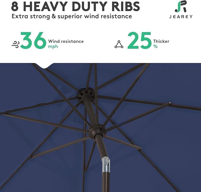 JEAREY 9FT Outdoor Patio Umbrella Outdoor Table Umbrella with Push Button Tilt and Crank, Market Umbrella 8 Sturdy Ribs UV Protection Waterproof for Garden, Deck, Backyard, Pool (Purplish Blue)
