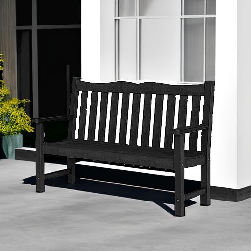 Stoog All-Weather 2-Person Outdoor Bench, 800 lbs Capacity HIPS Plastic Garden Bench for Patio, Backyard, Porch and Park, Never Fades & Rust-Proof, Black