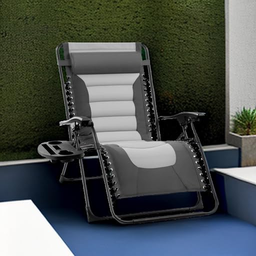 Best Choice Products Oversized Padded Zero Gravity Chair, Folding Outdoor Patio Recliner, XL Anti Gravity Lounger for Backyard w/Headrest, Cup Holder, Side Tray, Polyester Mesh - Gray/Light Gray