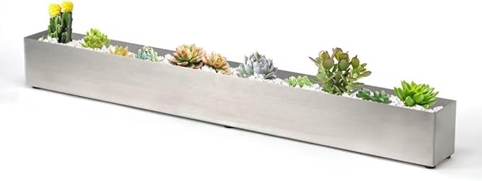 Trough Rectangle Planter Long Window Sill Planter Box Stainless Steel Window Planters Modern Succulent Planter Slivery 32 in Metal Windowsill Pot for Indoor Plants Herb Table Home Outdoor