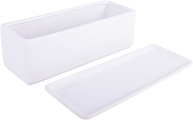 Vencer 12 Inch Rectangular Modern Minimalist Ceramic Succulent Planter Pot - Window Box with Saucer,Office Desktop Potted Stand,White,VF-0135
