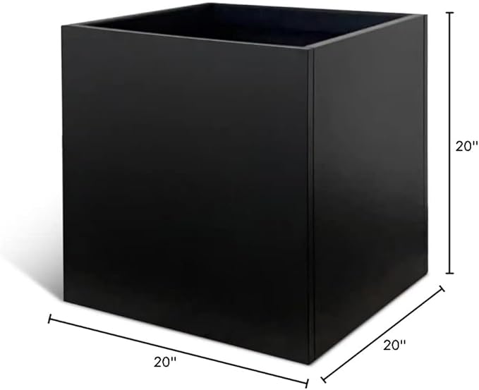 Galvanized Steel Planter Box Black Metal Planter 20Inch Large Square Indoor Outdoor Planters Cube Steel Heavy Duty Flower Pot Powder Coating Modern Commercial Residential for Patio, Deck, Yard, Garden