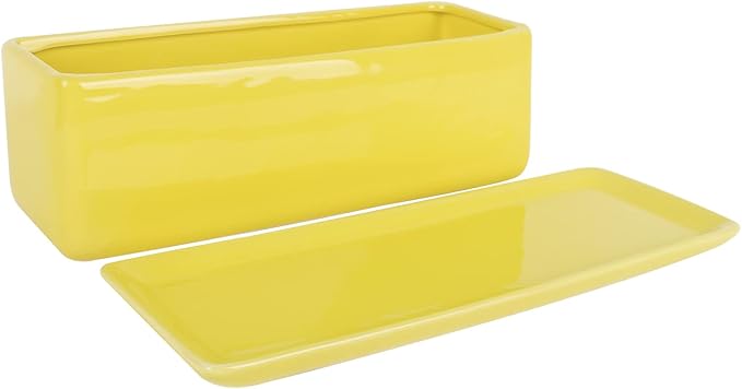 Vencer 12 Inch Rectangular Modern Minimalist Ceramic Succulent Planter Pot - Window Box with Saucer,Office Desktop Potted Stand,Yellow,VF-0135Y