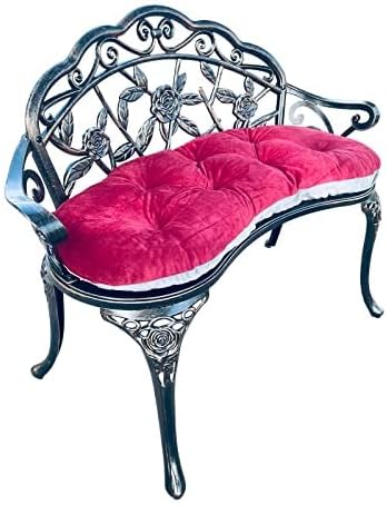 Mandolin Outdoor Park Garden Chair,All Chair Anti Rust Cast Aluminum Patio Yard Bench,Carved Rose Loveseat Bench for Backyard .Porch.Balcony.Lawn (Copper with Cushion)