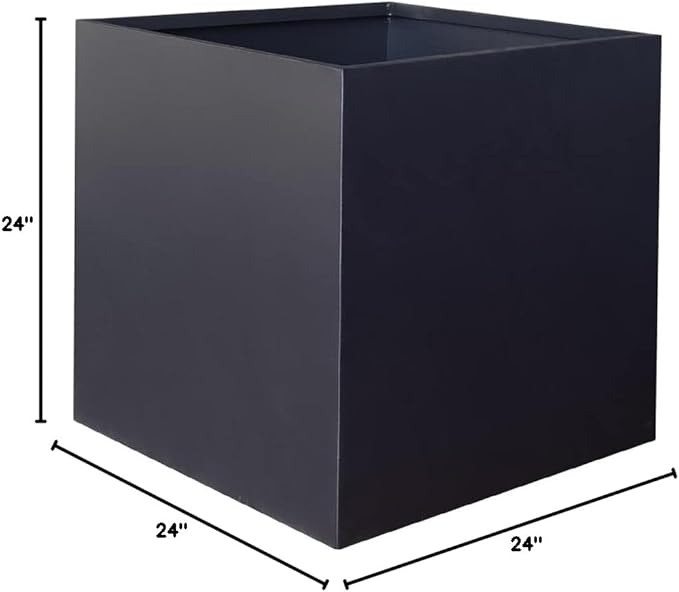 Galvanized Steel Planter Box Black Metal Planter 24Inch Large Square Indoor Outdoor Planters Cube Steel Heavy Duty Flower Pot Powder Coating Modern Commercial Residential for Patio, Yard, Garden