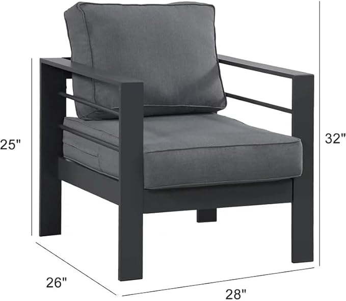 Kiss the Water Outdoor Patio Metal Furniture Chair, 2 PCS All-Weather Aluminum Outdoor Sofa with 5" Thick Soft Cushion and Wide Arm, Deep Seating Patio Couch for Balcony, Porch, Backyard
