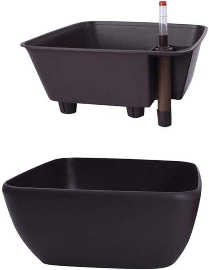 Vencer 10.8 Inch Plastic Square Self Watering Planter,Water Indicator,Modern Decorative Planter Pot for All House Plants Flowers,Herbs,Vegetables,Tropical,Coffee,VF-049C