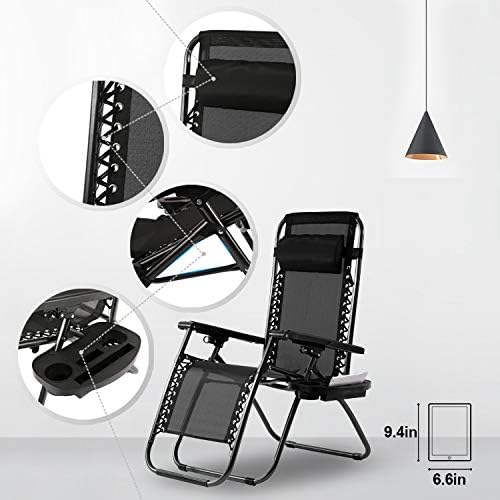 FDW Zero Gravity Chairs Set of 2 Black Lounge Patio Chairs Outdoor Yard Beach with Cup Holders, Black