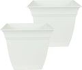 The HC Companies 10 Inch Eclipse Square Planter Pots with Drainage Holes & Attached Saucer, Lightweight UV-Resistant Plastic Indoor Outdoor Planters, 2-Pack Flower Pots for Garden & Home Decor, White