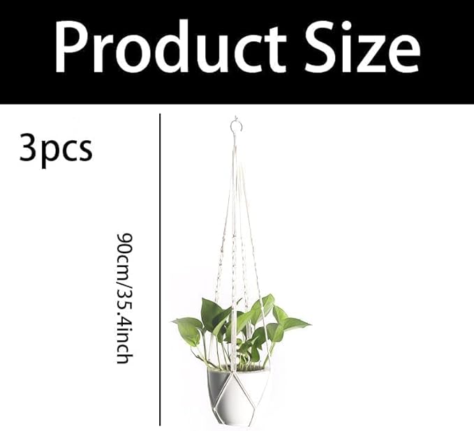 Macrame Plant Hangers 3 Pack, Hanging Plant Holders for Indoor Plants, Handmade Woven Cotton Rope Hanger Kits, Decorative Flower Pot Holders for Home & Garden Decor（Plants Not Included）