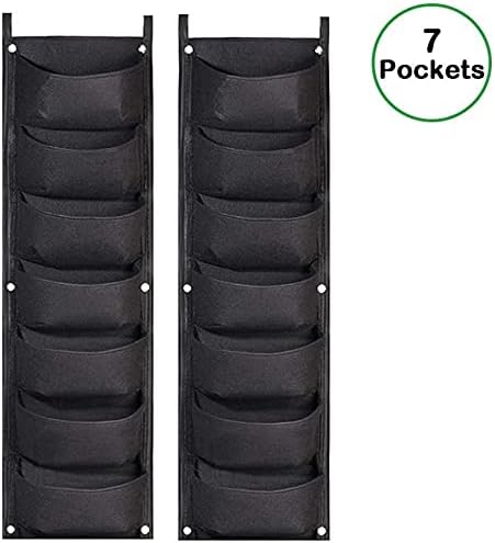 LITLANDSTAR Hanging Planter Bags, 2 Pack 7 Pocket Hanging Vertical Wall Planter Planting Grow Bags Outdoor Indoor Gardening Vertical Greening Flower Container (Black)