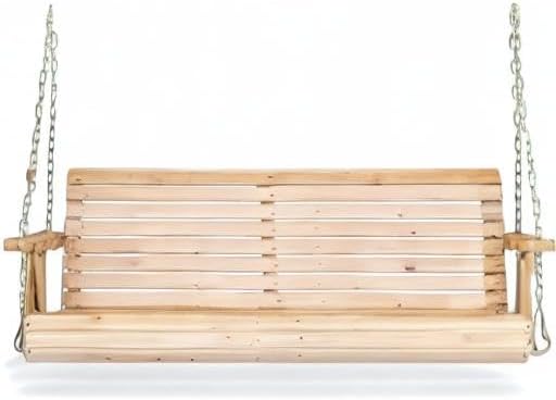 VINGLI Upgraded Patio Wooden Porch Swing for Courtyard & Garden, Heavy Duty 880 LBS Swing Chair Bench with Hanging Chains for Outdoors (Natural, 4 FT)