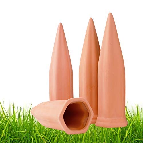 Plant Watering Devices 4 Pack Terracotta Vacation Plant Waterer Wine Bottle Watering Stakes Slow Release Plant Watering Spikes Perfect Self Watering Devices for Indoor Outdoor Plants (4)