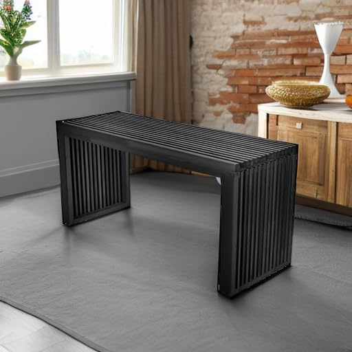 Bamboo Dining Bench, 35 inch Farmhouse Decor Indoor Kitchen Table Bench, Entryway Shoe Rack Bench Solid Bamboo Benches for Living Room, Hallway, Bedroom, Bathroom