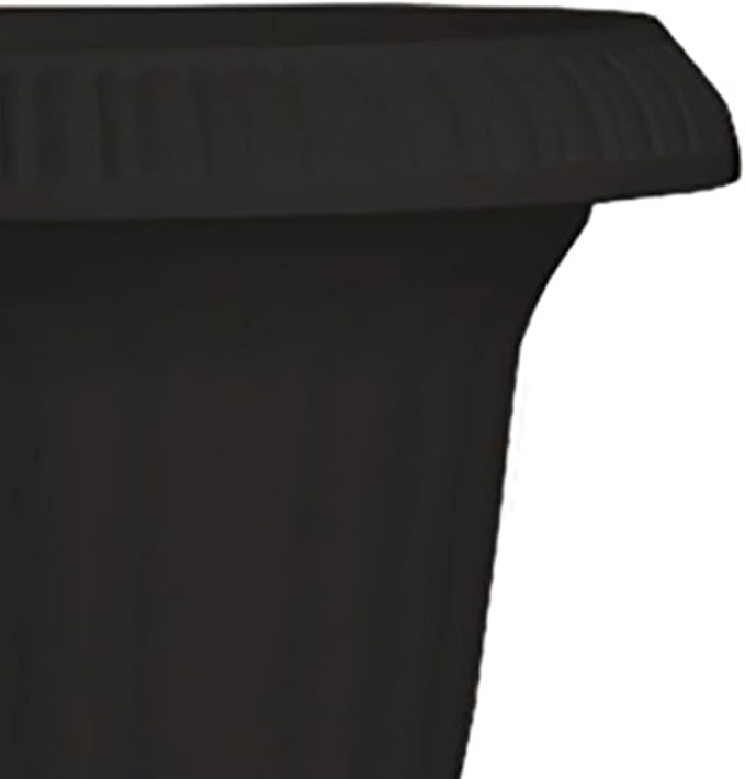 Southern Patio Large 14 Inch Outdoor Garden Lightweight Utopian Urn Planter with UV-Coated Finish for Entryways, Walkways, and More, Black (2 Pack)