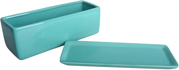 Vencer 14 Inch Rectangular Modern Minimalist Ceramic Succulent Planter Pot - Window Box with Saucer,Office Desktop Potted Stand,Turquoise,VF-0173T