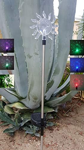 Solar Garden Stake Lights with Color Changing LED or Regular White LED Landscape Path Lights (Set of 2) (Celestial Sun)