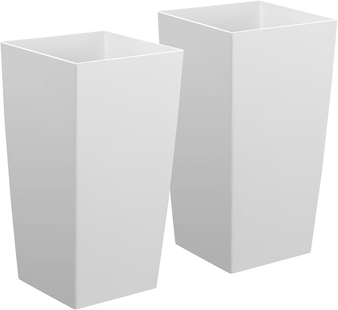 VEVOR 30 inch Tall Planters for Outdoor Plants Set of 2, White Tall Planter for Indoor Plants, Modern Large Planters for Front Porch Patio Balcony, Plant Container Flower Pots with Built-in Drainage