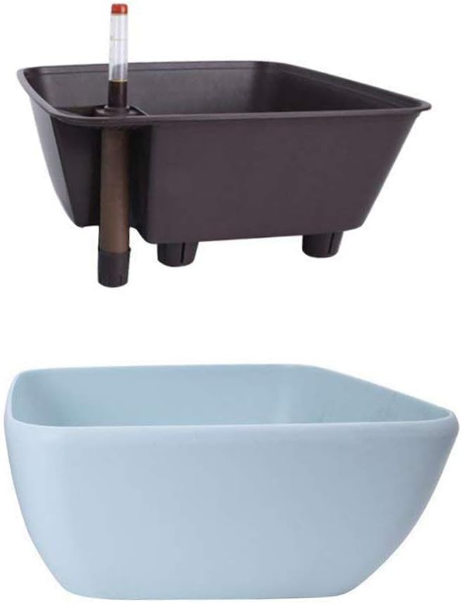 Vencer 10.8 Inch Plastic Square Self Watering Planter,Water Indicator,Modern Decorative Planter Pot for All House Plants Flowers,Herbs,Vegetables,Tropical,Blue,VF-049B
