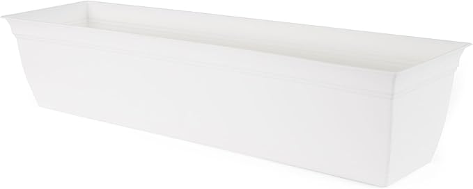 The HC Companies Indoor Outdoor 30 Inch Eclipse Series Window Flower Garden Ornamental Planter Box with Removable Attached Saucer, White (2 Pack)