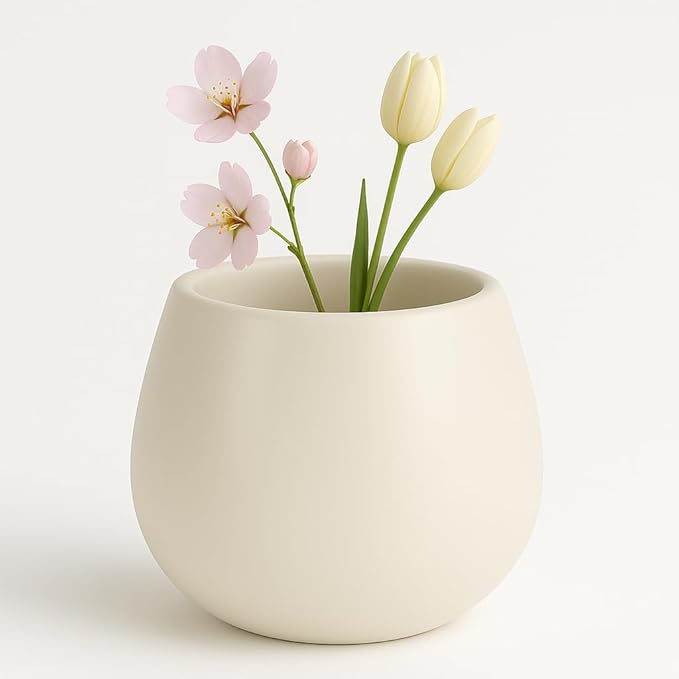Kate Sleek Matte White Plant Pot Indoor, 5 Inch Pot for Plants, Lightweight, Minimal Style, Tabletop Decorative Garden Pot at Living Room, Work Desk, Ceramic Planter for Indoor Plants, Faux Flower