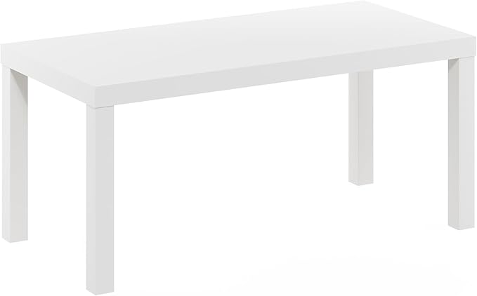 Furinno CLASSIC Coffee Table, Modern Rectangle Coffee Table with 1.8" Triple Thick Tabletop, Side Table, Toolless Assembly, for Living Room, Home Office, White