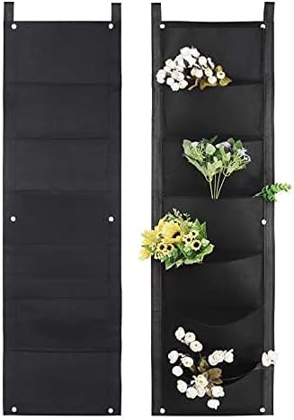 LITLANDSTAR Hanging Planter Bags, 2 Pack 7 Pocket Hanging Vertical Wall Planter Planting Grow Bags Outdoor Indoor Gardening Vertical Greening Flower Container (Black)