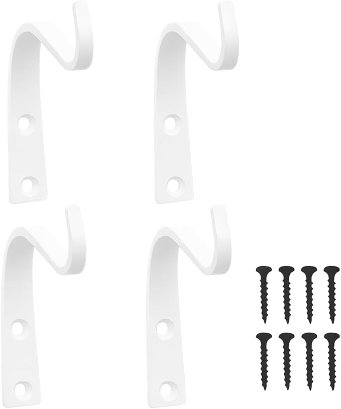 4 Inch Cast Iron Plant Hook – White Wall Mounted Plant Hanger Bracket for Hanging Baskets, Lanterns or Wind Chimes – Heavy-Duty Hook with Screws Included