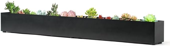 Trough Rectangle Planter Window Sill Planter Box Long Window Planters Modern Galvanized Steel Succulent Planter Black Metal Windowsill Pot 32 in for Indoor Plants Herb Table Home Outdoor