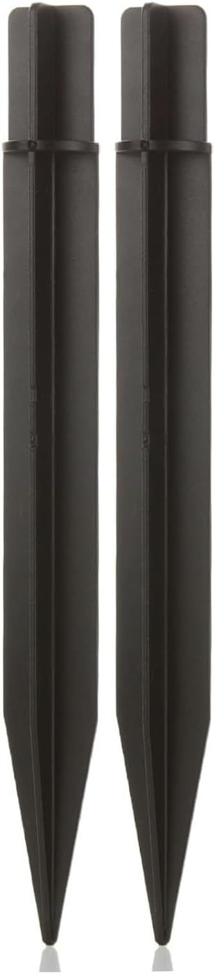 8.25" Reinforced ABS Plastic Solar Ground Spikes - Durable Solar Light Replacement Stakes for Garden, Pathway, Deck, Camping, Christmas Lights (Fits 0.83" Inside Diameter) (Black-2 Pack)