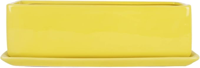 Vencer 14 Inch Rectangular Modern Minimalist Ceramic Succulent Planter Pot - Window Box with Saucer,Office Desktop Potted Stand,Yellow,VF-0173Y