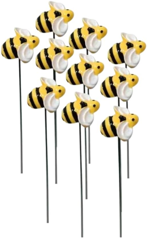 DYJAGYO 10Pcs Bee Garden Stakes Decor, Flower Pot Bed GardenDecorGarden Stakes Decorative, Honey Bee Decor for Yard and Garden, (10Pcs)