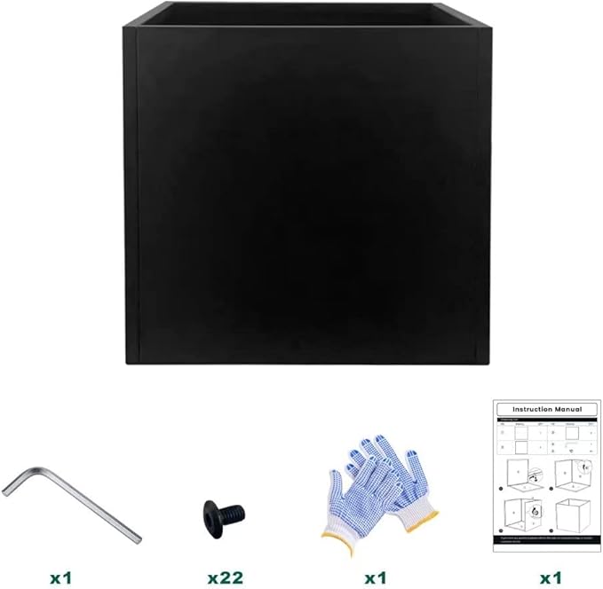 Galvanized Steel Planter Box Black Metal Planter Large Square 32Inch Indoor Outdoor Planters Cube Steel Heavy Duty Flower Pot Powder Coating Modern Commercial Residential for Patio, Yard, Garden
