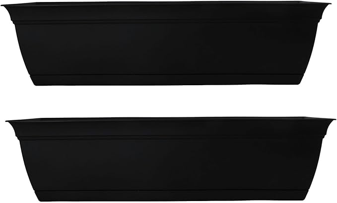 The HC Companies 24 Inch Eclipse Window Planter Box with Drainage Holes & Attached Saucer, Lightweight UV-Resistant Plastic Indoor & Outdoor Planters, 2-Pack Flower Box for Garden & Home Decor, Black