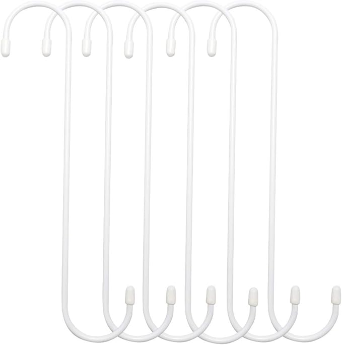 6 Pack 10 inch White Steel Heavy-Duty S Hooks for Kitchen, Bathroom, Garage, Outdoor, Hangers, Towel, Utility, Food, Wall Mount, Decoration, Key Holder, Hat, Plant