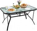 Tangkula 55" Patio Dining Table for 6, Rectangle Outdoor Dining Table with Tempered Glass Tabletop, Umbrella Hole & Metal Frame, 6-Person Outside Dining Table for Backyard, Lawn, Deck & Poolside