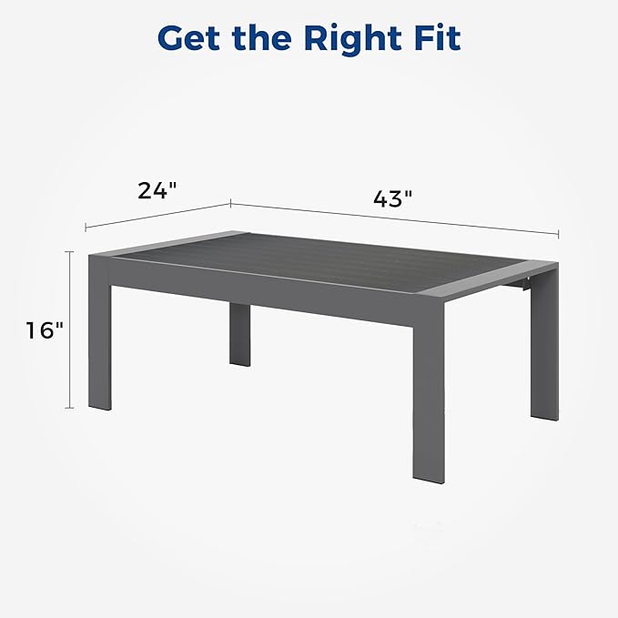 Modern Aluminum Outdoor Coffee Table, All-Weather Metal Rectangle Table for Patio, Balcony or Garden, Dark Grey
