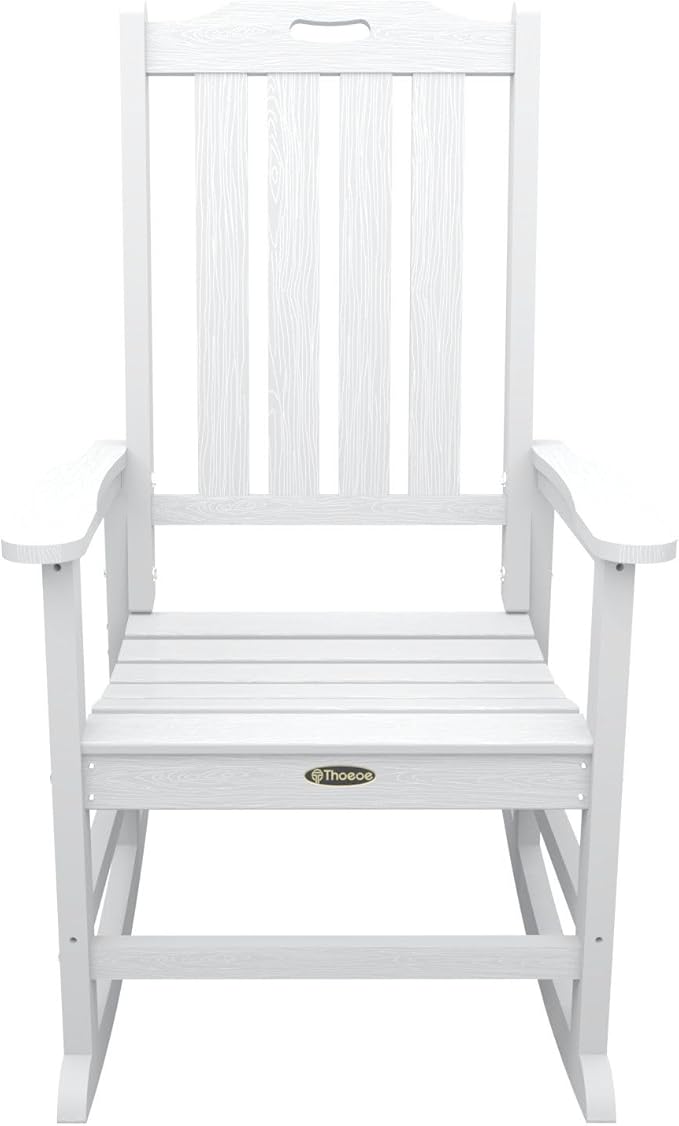Oversized Rocking Chair Set of 8, Outdoor Rocking Chair for Adults, All Weather Resistant Porch Rocker for Lawn Garden, White