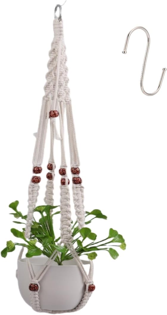 35 inch Macrame Plant Hanger for 5-10 Pot Indoor wall Window Boho Long Crochet White Rope Hanging Planters for Plant Holder Outdoor (Ivory2)