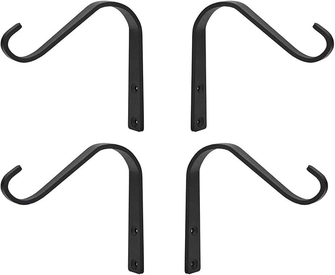 Plant Hooks 5 Inch, Rustic Cast Iron Wall Hooks for Hanging Plants Outside, Heavy Duty Plant Hangers, Decorative Planter Hook Hanging Brackets Indoor (4 Pack)