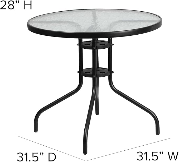 Flash Furniture Bellamy 31.5" Round Indoor/Outdoor Tempered Glass Metal Frame Side Table
