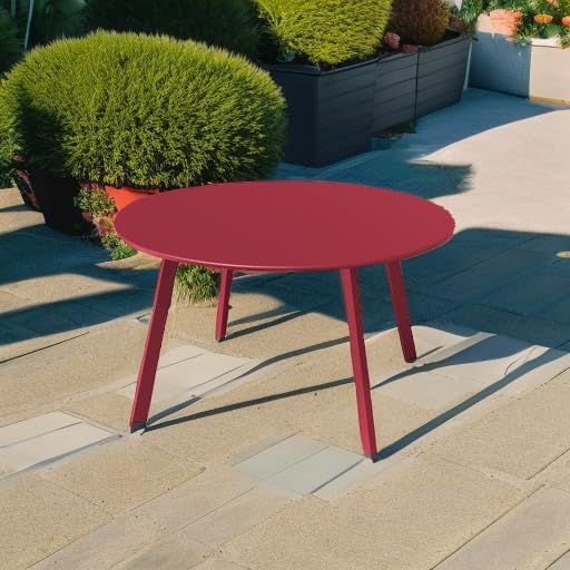 Grand patio Round Steel Patio Coffee Table, Weather Resistant Outdoor Large Side Table, (Red, 1PC)