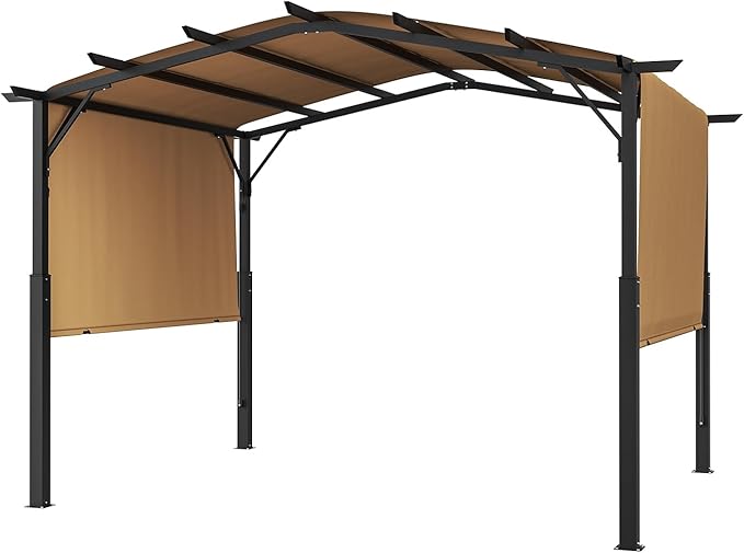 VEVOR 10 x 10 ft Outdoor Pergola, Arched Top Metal Pergola, Retractable Pergola with Sun Shade Canopy, Large Patio Shelter Pavilion, Heavy Duty Garden Pergola for Deck Backyard Porch Poolside